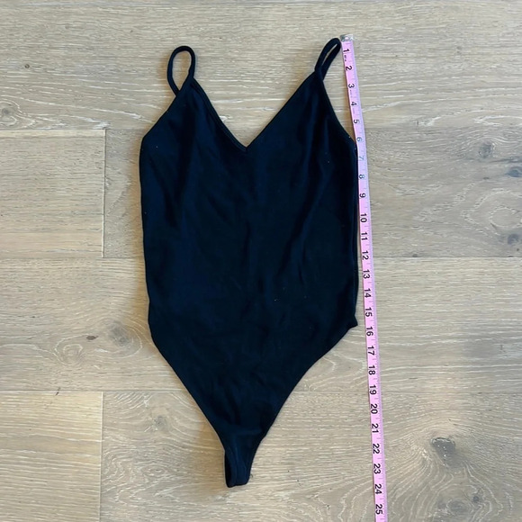 BP Black Ribbed Bodysuit Basic Layering Piece Dark Stretch Jersey Knit Small - Picture 1 of 6